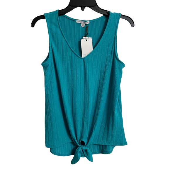 Green Envelope Sleeveless Ribbed Tie Front Tank Top NWT - Picture 2 of 8
